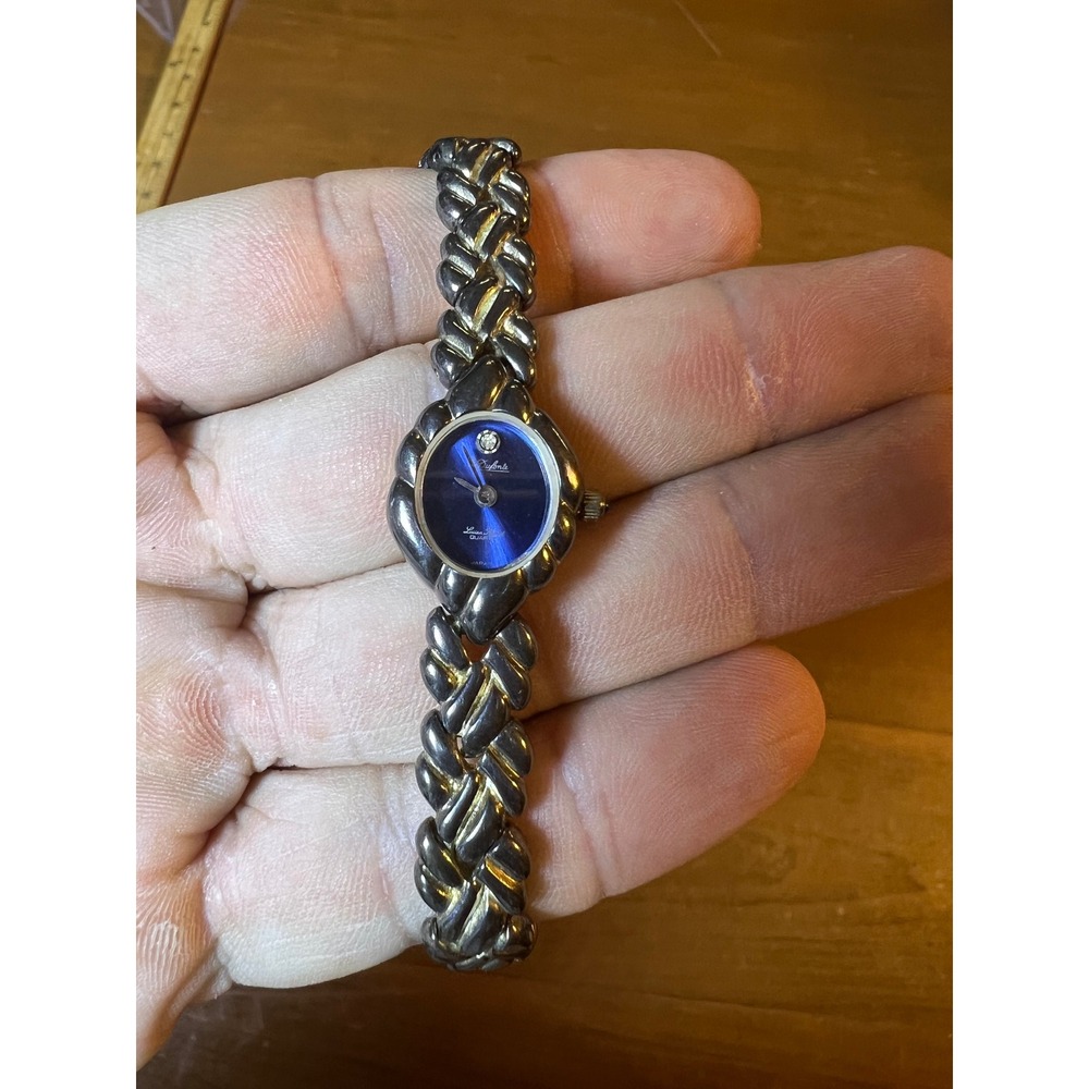 Dufonte Vintage Womens Quartz Watch Blue Dial Silver Braided Link Bracelet‎